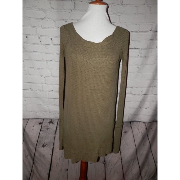We The Free Tops - We the Free People Green Waffle Knit Cowl Neck Long Sleeve Top Medium